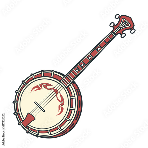 Banjo musical instrument in monochrome style isolated on white background vector illustration. Banjo, stringed acoustic wooden banjo. banjo icon silhouette vector art illustration.