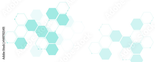 Light green hexagon abstract technology background. Molecule structure medical science concept seamless banner design. 
