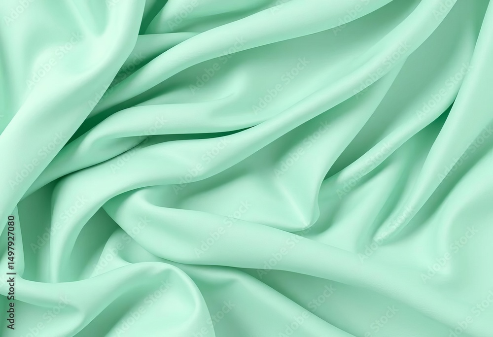 Fototapeta premium Soft, flowing mint green fabric drapes elegantly, creating gentle folds, background, flowing fabric