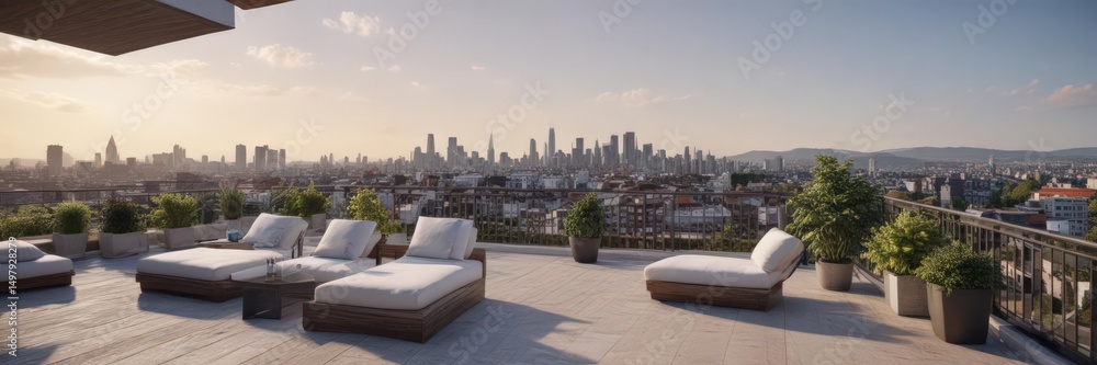 custom made wallpaper toronto digitalModern apartment with city view from rooftop terrace, glass, day