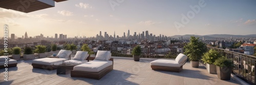 Wallpaper Mural Modern apartment with city view from rooftop terrace, glass, day Torontodigital.ca