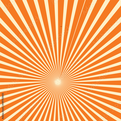 Sunburst background with brown sun ray. Pattern of starburst. Abstract light coffee texture with light of sunburst. Radial beam of sunlight. Retro background with flash. 