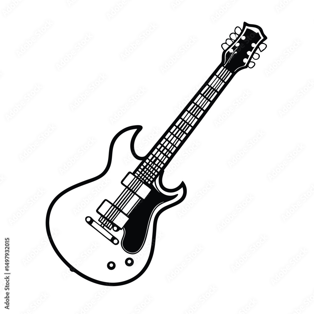 Fototapeta premium Guitars vector art illustration. Vector guitars on white background. Symbols of classic electric guitars for a store or music application. Electric and acoustic, bass, music instrument. 
