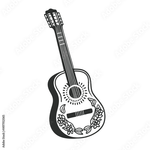 Guitars vector art illustration. Vector guitars on white background. Symbols of classic electric guitars for a store or music application. Electric and acoustic, bass,  music instrument.
