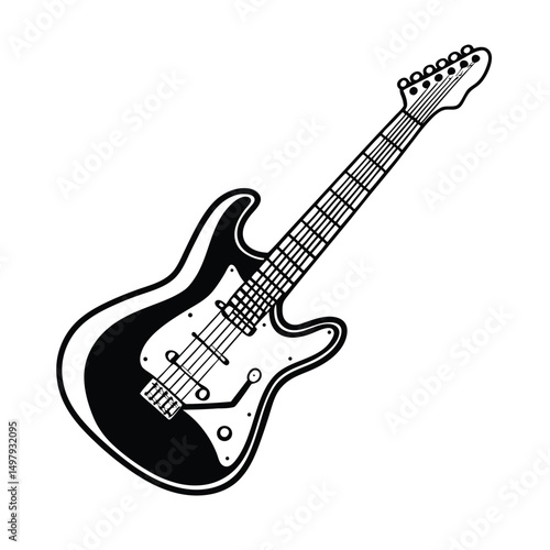 Guitars vector art illustration. Vector guitars on white background. Symbols of classic electric guitars for a store or music application. Electric and acoustic, bass,  music instrument.

