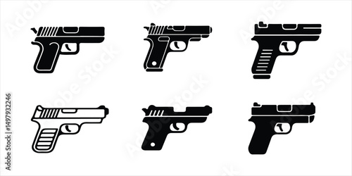 pistol gun vector set silhouette vector illustration on white background. weapon vector set icon.