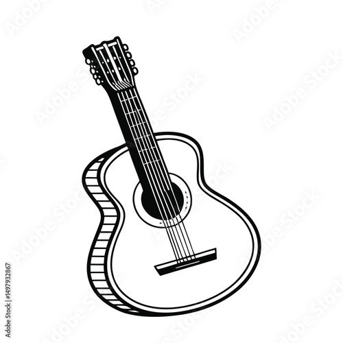 Guitars vector art illustration. Vector guitars on white background. Symbols of classic electric guitars for a store or music application. Electric and acoustic, bass,  music instrument.
