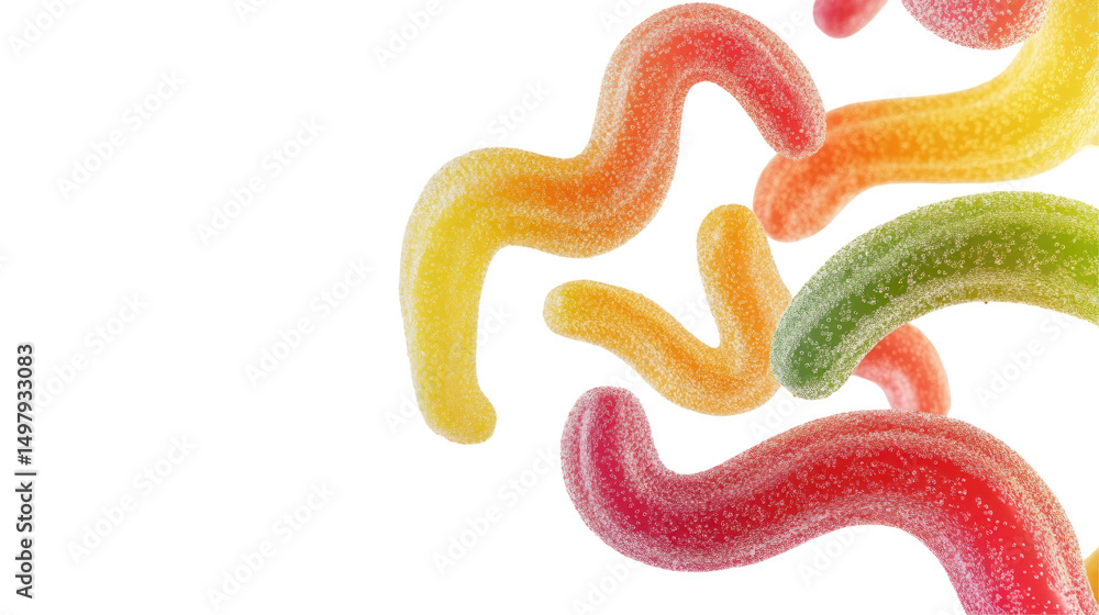 Obraz premium Falling Sour Gummy Worms with Transparent Background
