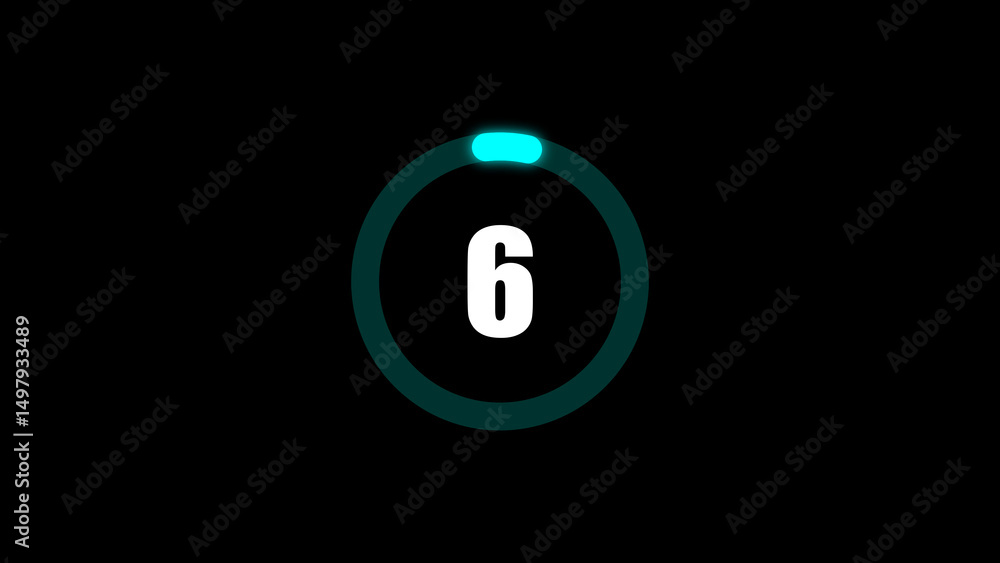 A modern and minimal animation featuring the number six within a glowing teal circle set against a dark black background for digital usage. A modern and minimal animation featuring the number six within a glowing teal circle set against a dark black background for digital usage.