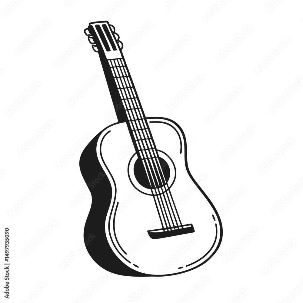 Obraz premium Guitars vector art illustration. Vector guitars on white background. Symbols of classic electric guitars for a store or music application. Electric and acoustic, bass, music instrument. 