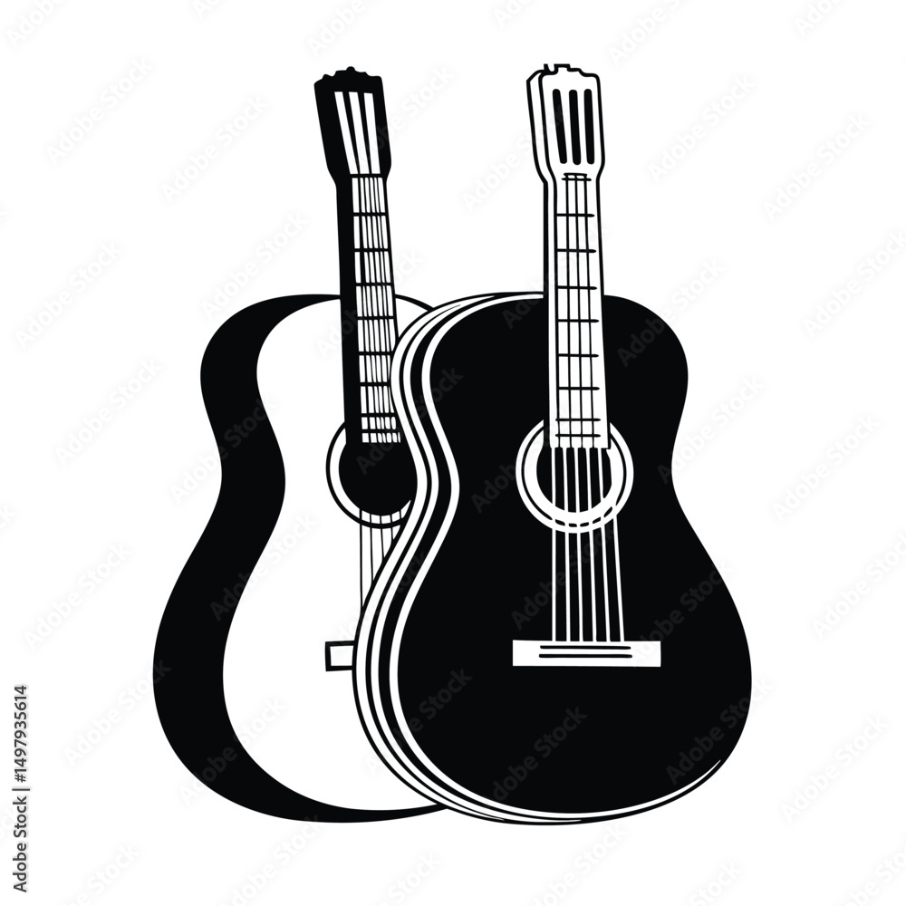 Obraz premium Guitars vector art illustration. Vector guitars on white background. Symbols of classic electric guitars for a store or music application. Electric and acoustic, bass, music instrument. 