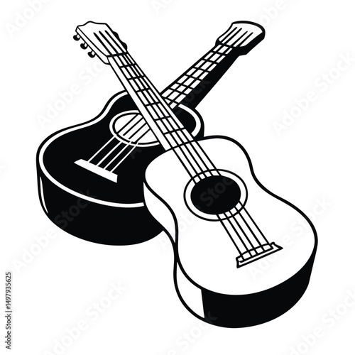 Guitars vector art illustration. Vector guitars on white background. Symbols of classic electric guitars for a store or music application. Electric and acoustic, bass,  music instrument.
