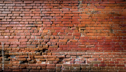 a faded red brick wall with a slightly cracked surface and subtle discoloration illustrating the passage of time