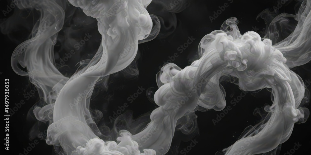 Fototapeta premium Ethereal smoke swirls in shades of grey and white against a deep black backdrop , backdrop, movement, black