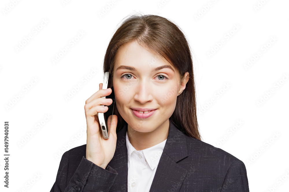 Professional woman engaged in a phone conversation during a bright and productive workday at the office Professional woman engaged in a phone conversation during a bright and productive workday at the office