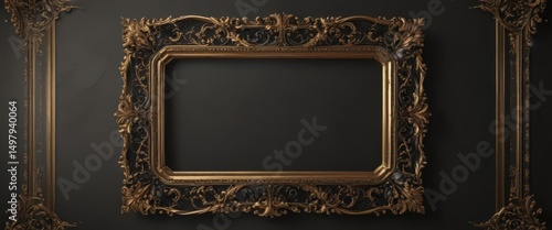 Elegant black & gold ornate frame with shimmering details ,  gold texture,  opulent,  pattern
