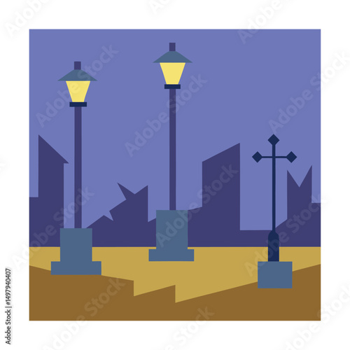 abandoned town square with broken lights (2).eps