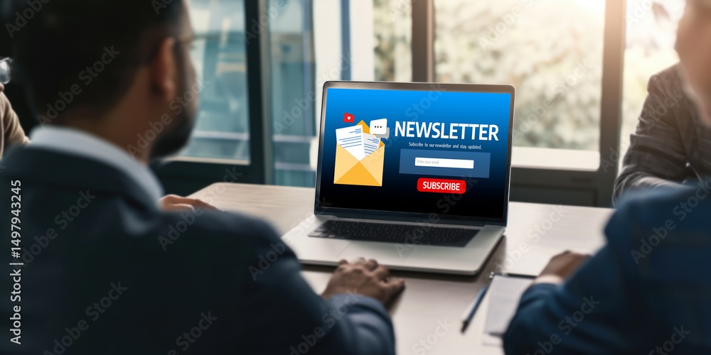 Fototapeta premium newsletter signup page on computer for customer to subscribe brisk newsletter update information to subscriber