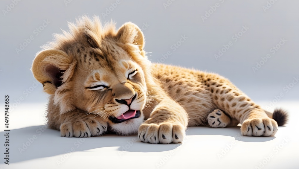 Obraz premium Young Lion Cub with Playful Look and Small Mane