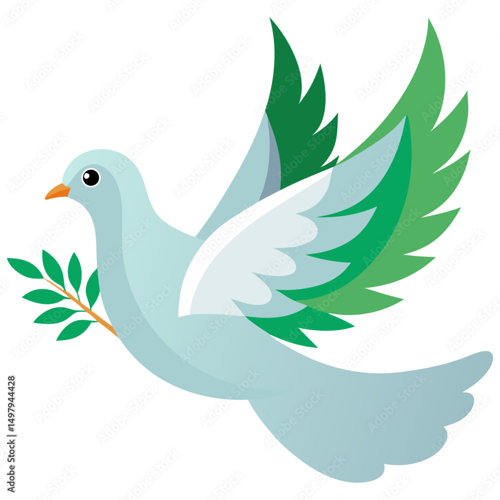 Fototapeta premium White dove flying with olive branch 