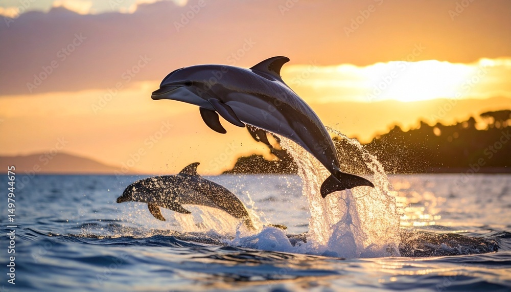 Obraz premium dolphin jumping in the sunset