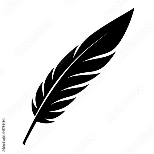 Minimalist black silhouette of a raptor feather suggesting speed and precision