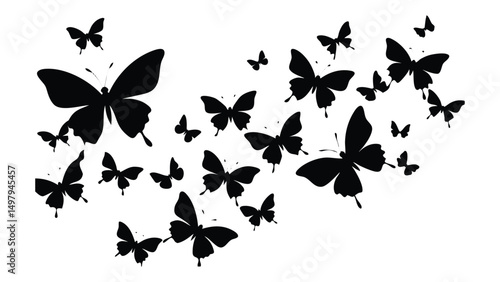 Butterfly silhouettes swarm background