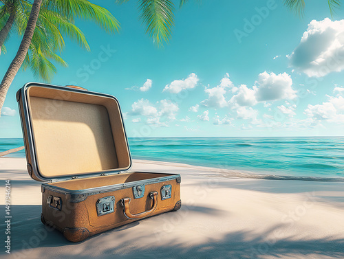 Wallpaper Mural Vintage Suitcase on a Tropical Beach Torontodigital.ca