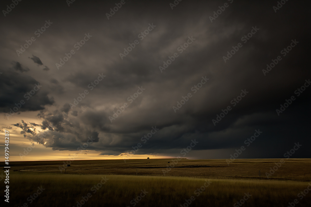 Dramatic storm clouds over golden prairie landscape Dramatic storm clouds over golden prairie landscape