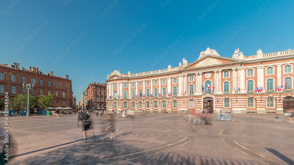 Fototapeta premium The Capitole de Toulouse timelapse showcases the historic city hall. France