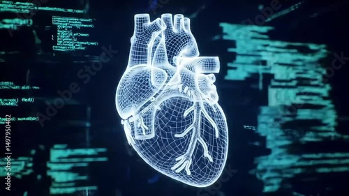 Futuristic Wireframe Heart Beat Animation in Blue Digital Space