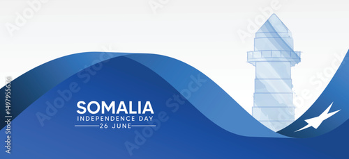 Somalia landmark with flag ribbon independence day 26 June vector poster
