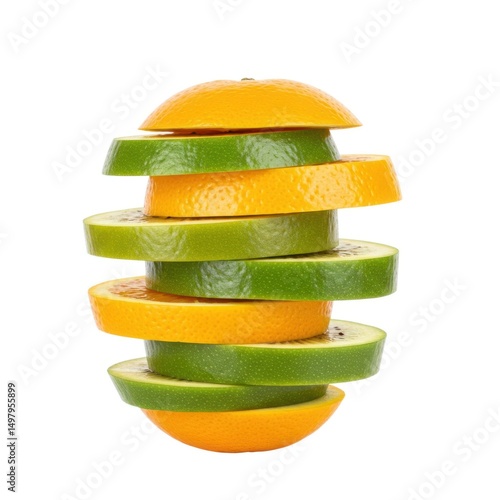 Sliced orange and kiwi fruit stacked healthy eating food concept