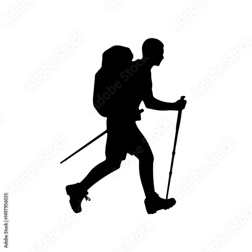 Trekking Silhouette – Rugged Explorer with Backpack and Poles
