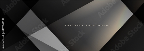 Black and grey modern abstract wide banner with geometric shapes. Dark gray abstract background. Vector illustration