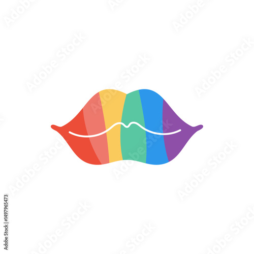 Rainbow-colored lips vector illustration. Symbol of LGBTQ+ pride, diversity, love, and self-expression. Minimalist flat design. Perfect for pride events, beauty, creative design themes.