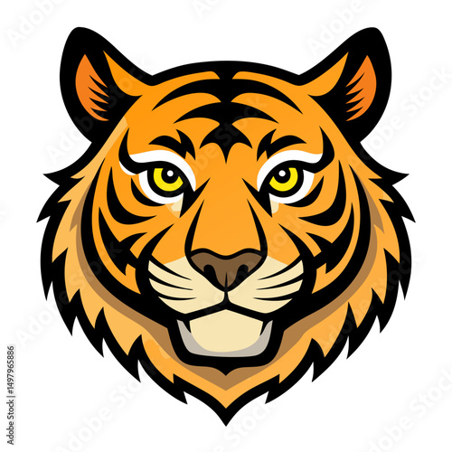 a tiger's face with bold black stripes.