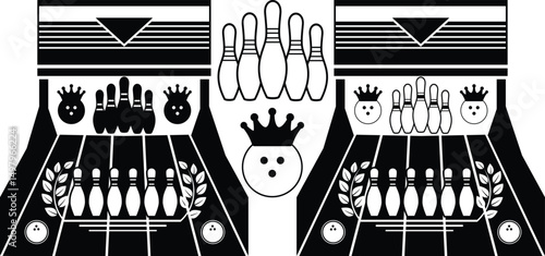 Bowling alley vector, Clipart, Silhouette, Vector, icons, illustration, design.