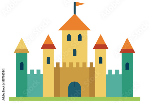 a medieval castle building with towers vector illustration.