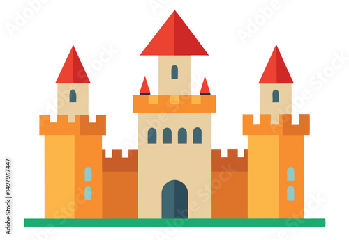 a medieval castle building with towers vector illustration.