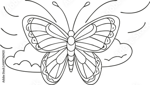 Butterfly Silhouette with Sun and Clouds