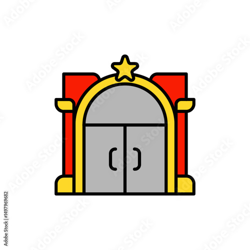 Luxury Door with Gold Handle and Decor Icon.