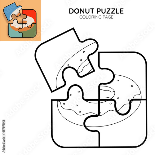 Donut puzzle coloring page illustration vector design. Suitable for teaching coloring to kids