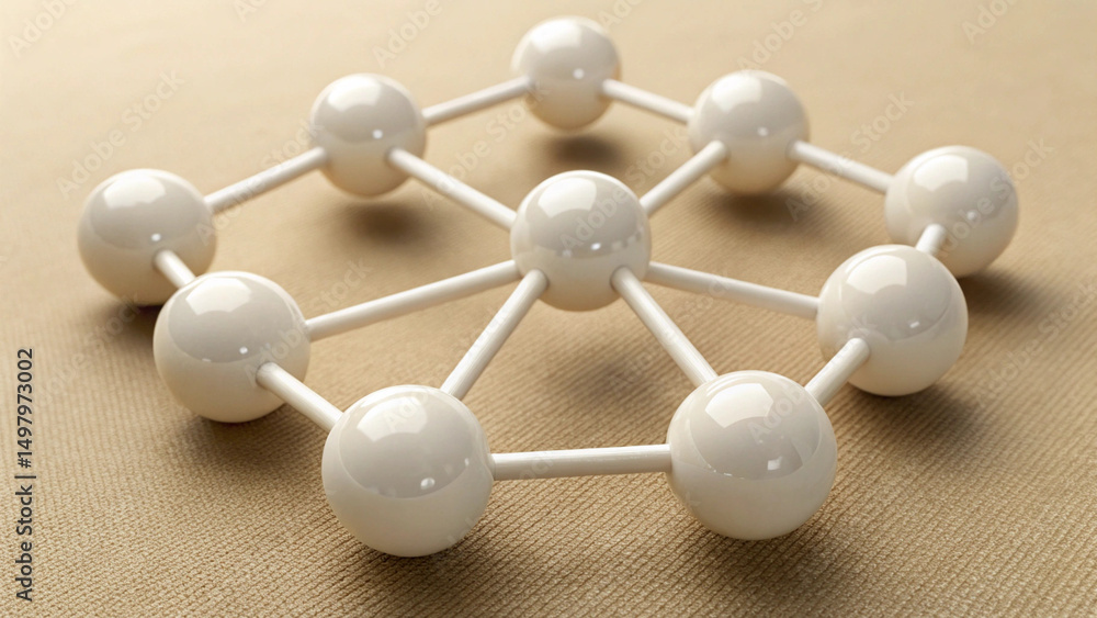Obraz premium White Molecular Model on Beige Background – Science and Chemistry Concept