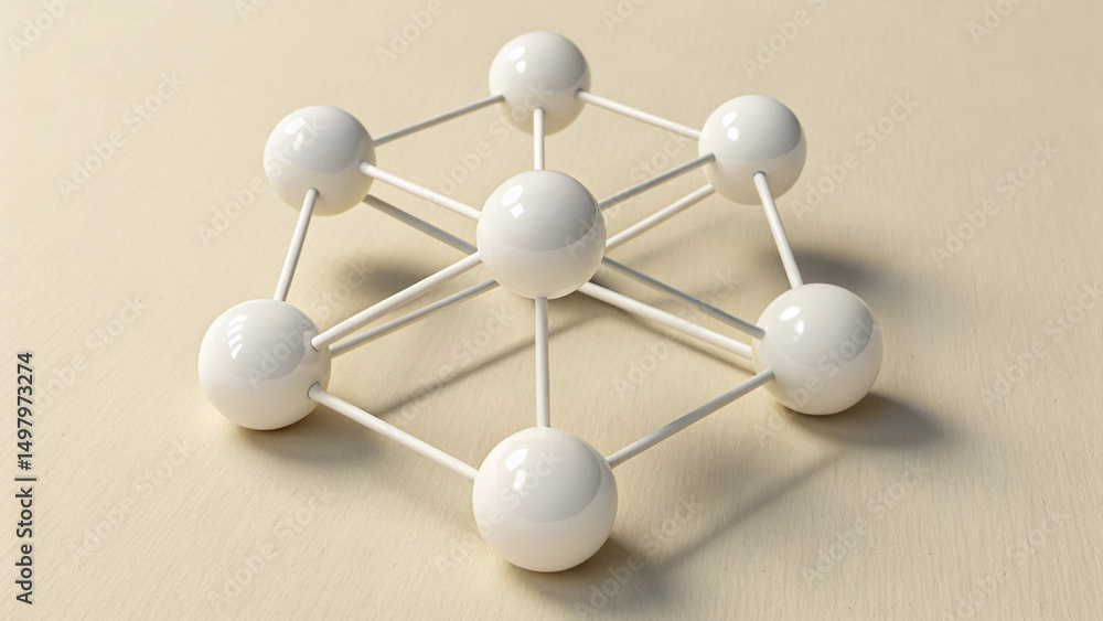 Fototapeta premium White Molecular Model on Beige Background – Science and Chemistry Concept