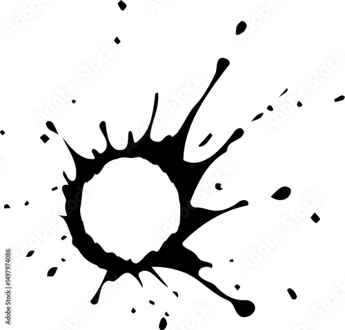 Dripping ink form with irregular flow marks and a circular hollow center.