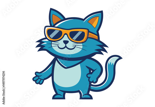  kitten cartoon cat using black sunglasses vector illustration.