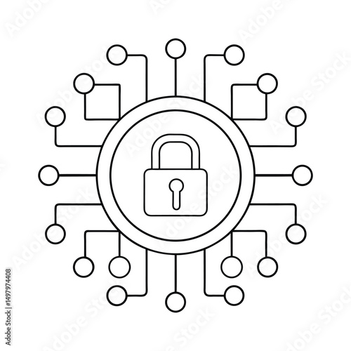 Secure Network System Icon with Padlock
