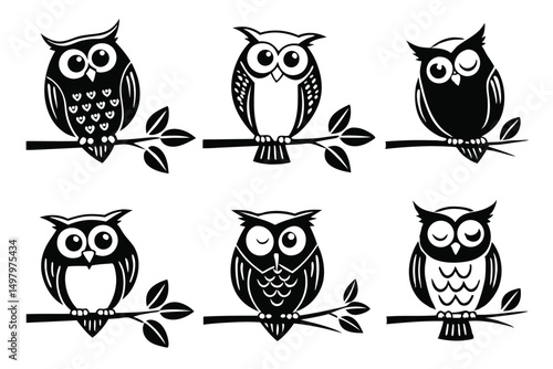 Owl Silhouette Icon Set