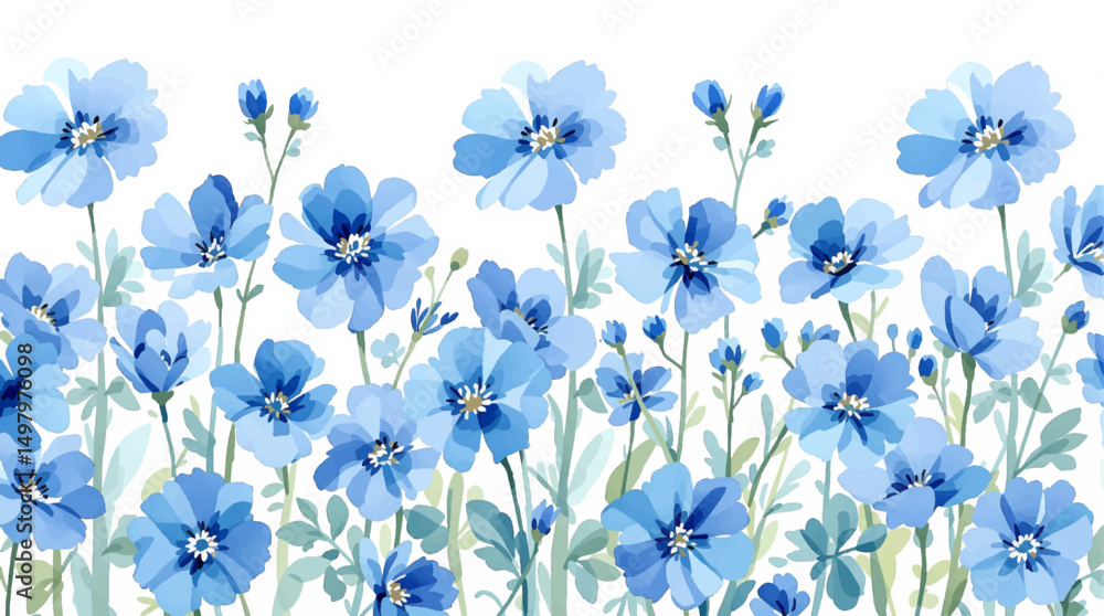 Obraz premium Blue flowers Watercolor background, Seamless pattern with blue watercolor flowers